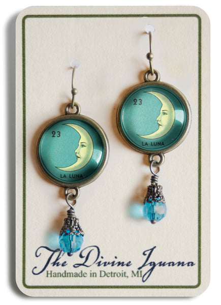 La Luna Loteria Themed Vintage Inspired Drop / Dangle Earrings