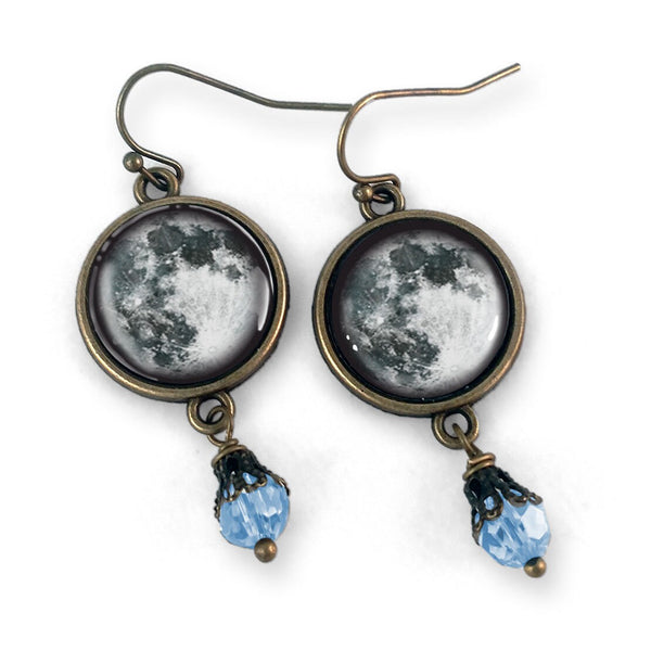 Blue Full Moon Vintage Inspired Drop / Dangle Earrings