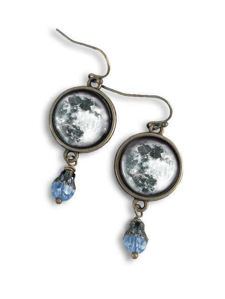 Blue Full Moon Vintage Inspired Drop / Dangle Earrings