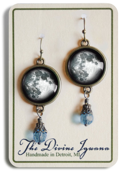 Blue Full Moon Vintage Inspired Drop / Dangle Earrings