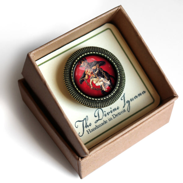 Krampus the Christmas Demon Vintage Inspired Pin Brooch - Child Carried by Ears