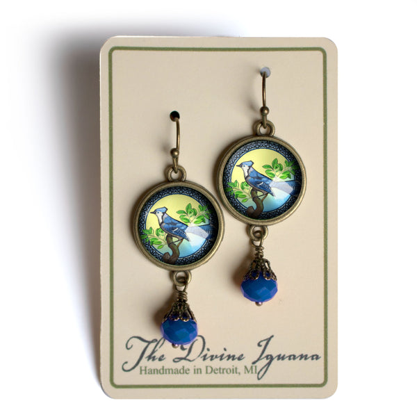 Blue Jay Bird Vintage Inspired Drop / Dangle Earrings