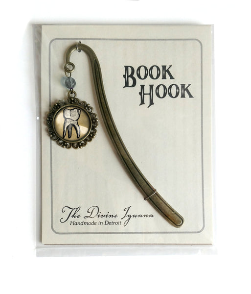 Human Tooth Glass Cabochon Brass Book Hook / Bookmark