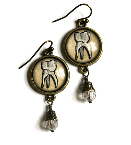 Human Tooth Vintage Inspired Drop / Dangle Earrings