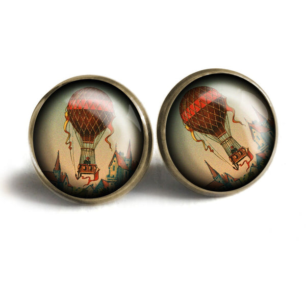 Steampunk Hot Air Balloon Vintage Inspired Stud Earrings