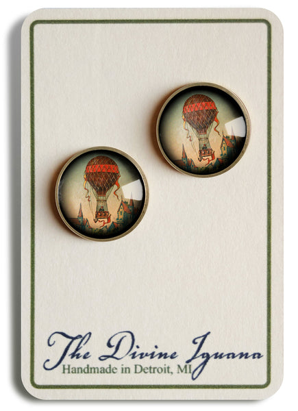 Steampunk Hot Air Balloon Vintage Inspired Stud Earrings