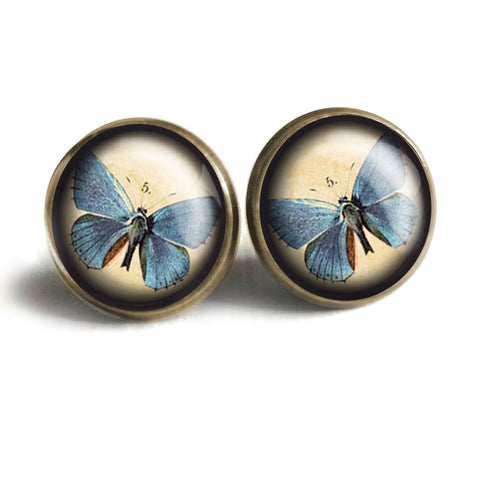 Blue Butterfly Vintage Inspired Stud Earrings