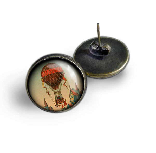 Steampunk Hot Air Balloon Vintage Inspired Stud Earrings