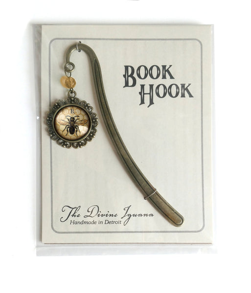 Honey Bee / Worker Bee Glass Cabochon Brass Book Hook / Bookmark