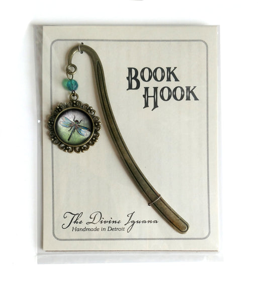 Dragonfly Glass Cabochon Brass Book Hook / Bookmark