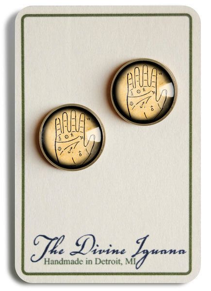 Ancient Palmistry Chart Vintage Inspired Stud Earrings