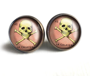 La Calavera Skull Loteria Themed Vintage Inspired Stud Earrings