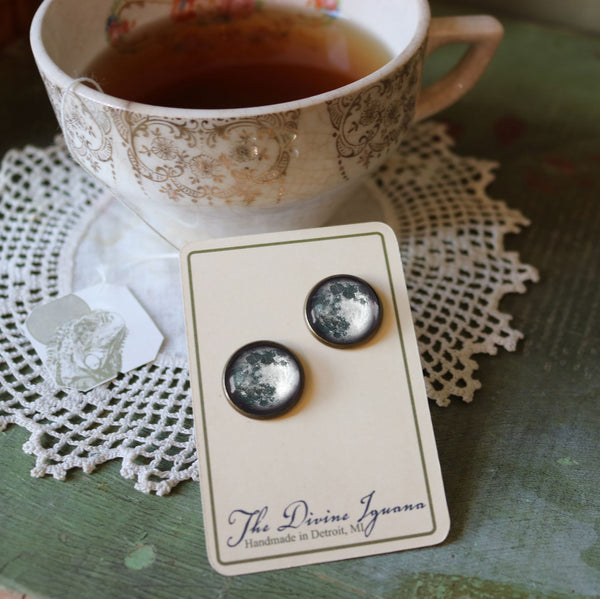 Blue Full Moon Vintage Inspired Stud Earrings