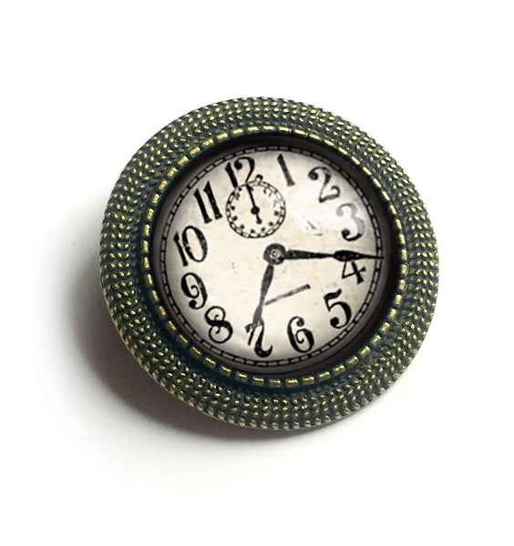 Edwardian Clock Vintage Inspired Pin Brooch