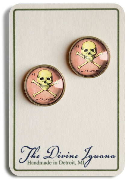 La Calavera Skull Loteria Themed Vintage Inspired Stud Earrings