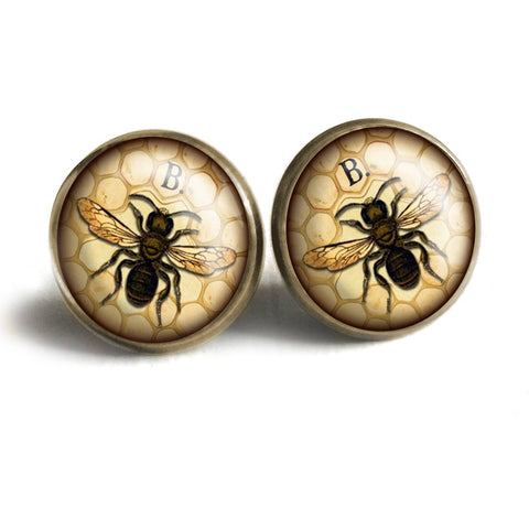 Honey Bee or Worker Bee Vintage Inspired Stud Earrings