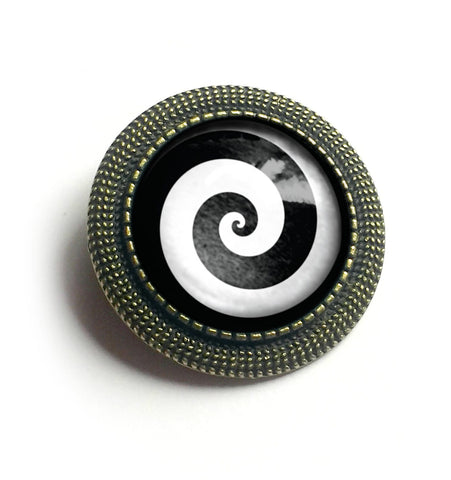 Hypnotist Black and White Spiral Swirl Vintage Inspired Pin Brooch