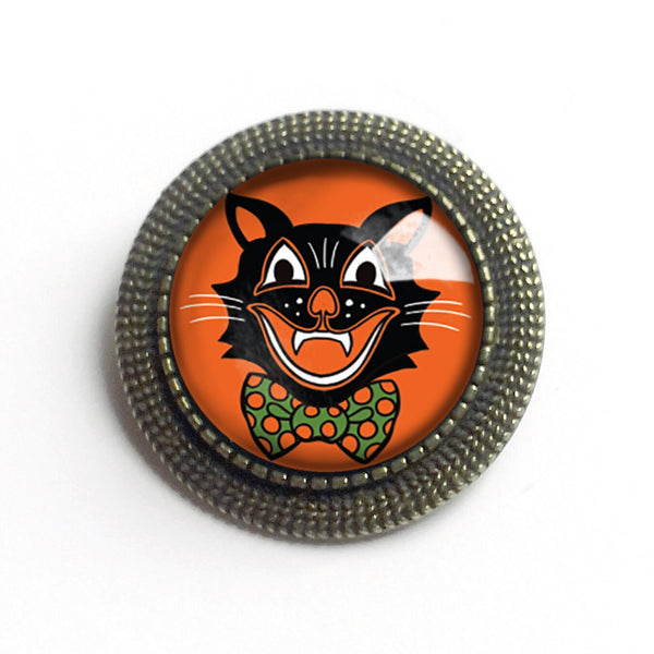 Retro Halloween Black Cat Vintage Inspired Pin Brooch