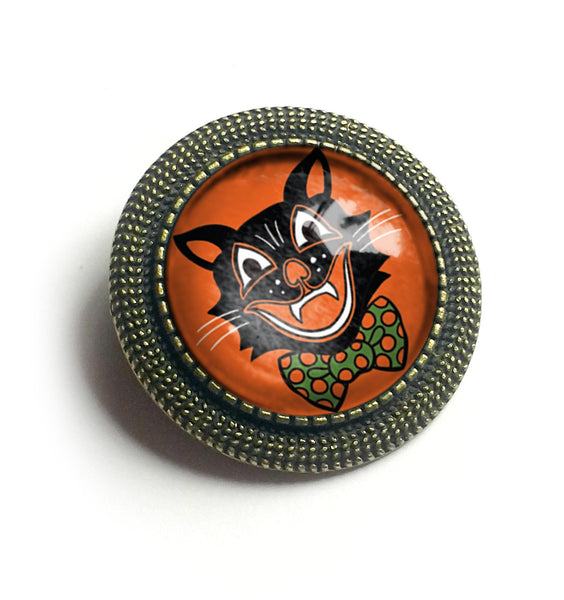 Retro Halloween Black Cat Vintage Inspired Pin Brooch