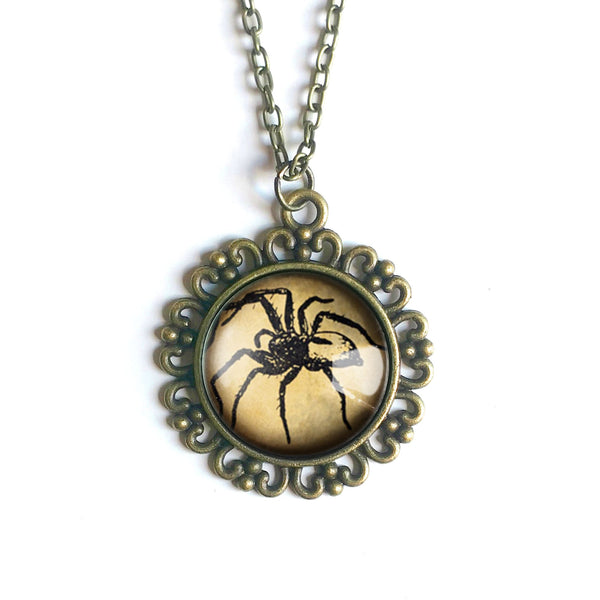 Spooky Spider Halloween Large Pendant Necklace in Ornate Frame