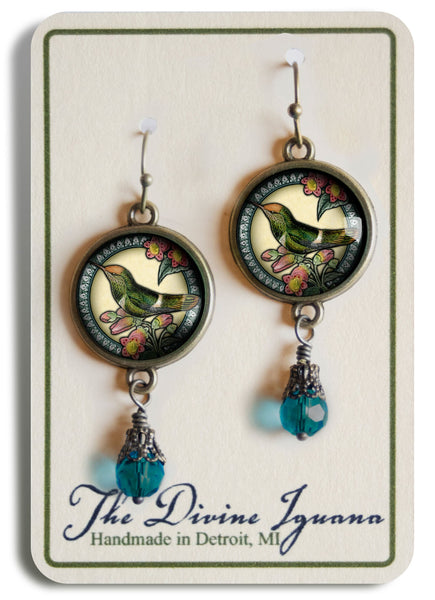 Hummingbird Vintage Inspired Drop / Dangle Earrings