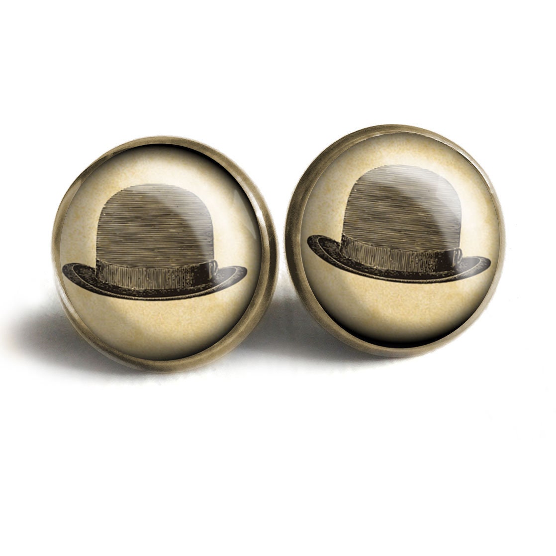 Steampunk Men's Bowler Hat Vintage Inspired Stud Earrings