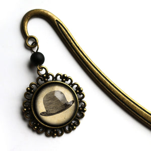 Steampunk Men's Bowler Hat Glass Cabochon Brass Book Hook / Bookmark