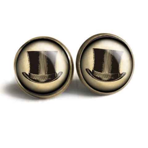 Steampunk Men's Top Hat Vintage Inspired Stud Earrings