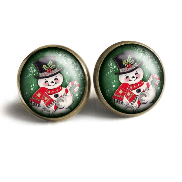 Retro Snowman Vintage Inspired Stud Earrings