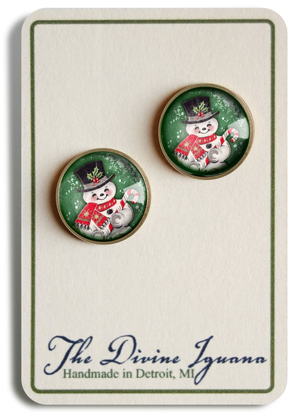 Retro Snowman Vintage Inspired Stud Earrings