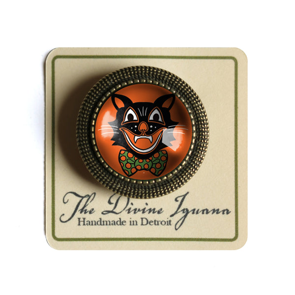 Retro Halloween Black Cat Vintage Inspired Pin Brooch