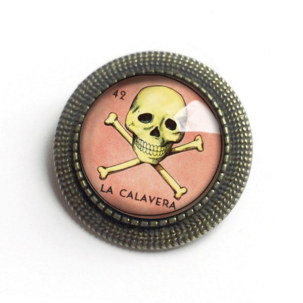 La Calavera Skull Loteria Themed Vintage Inspired Pin Brooch