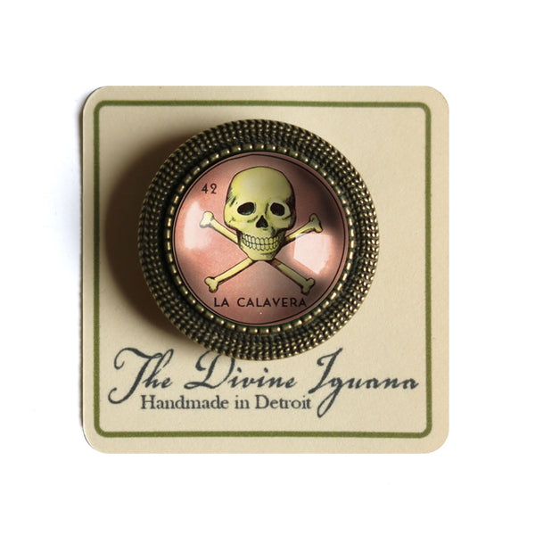 La Calavera Skull Loteria Themed Vintage Inspired Pin Brooch