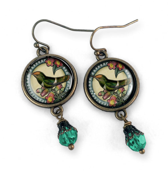 Hummingbird Vintage Inspired Drop / Dangle Earrings