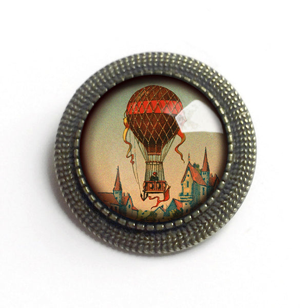 Steampunk Hot Air Balloon Vintage Inspired Pin Brooch