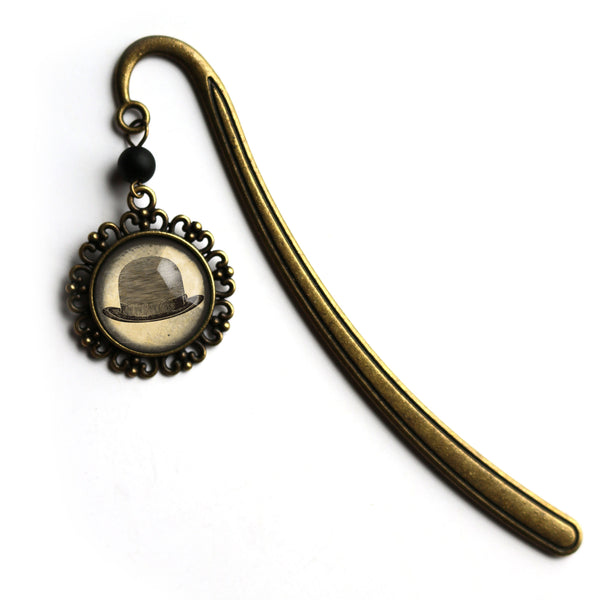 Steampunk Men's Bowler Hat Glass Cabochon Brass Book Hook / Bookmark