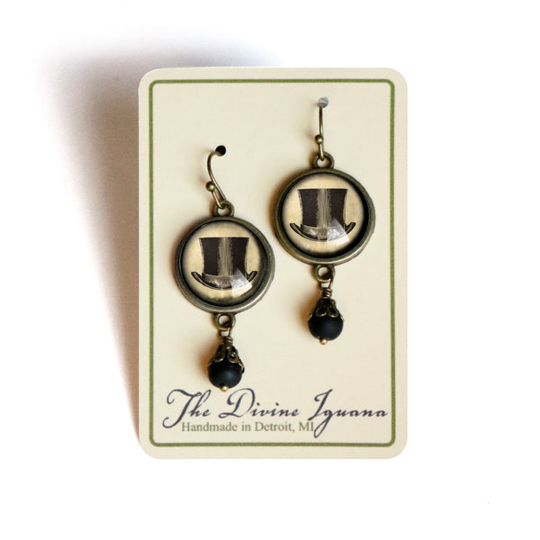 Steampunk Men's Top Hat Vintage Inspired Drop / Dangle Earrings