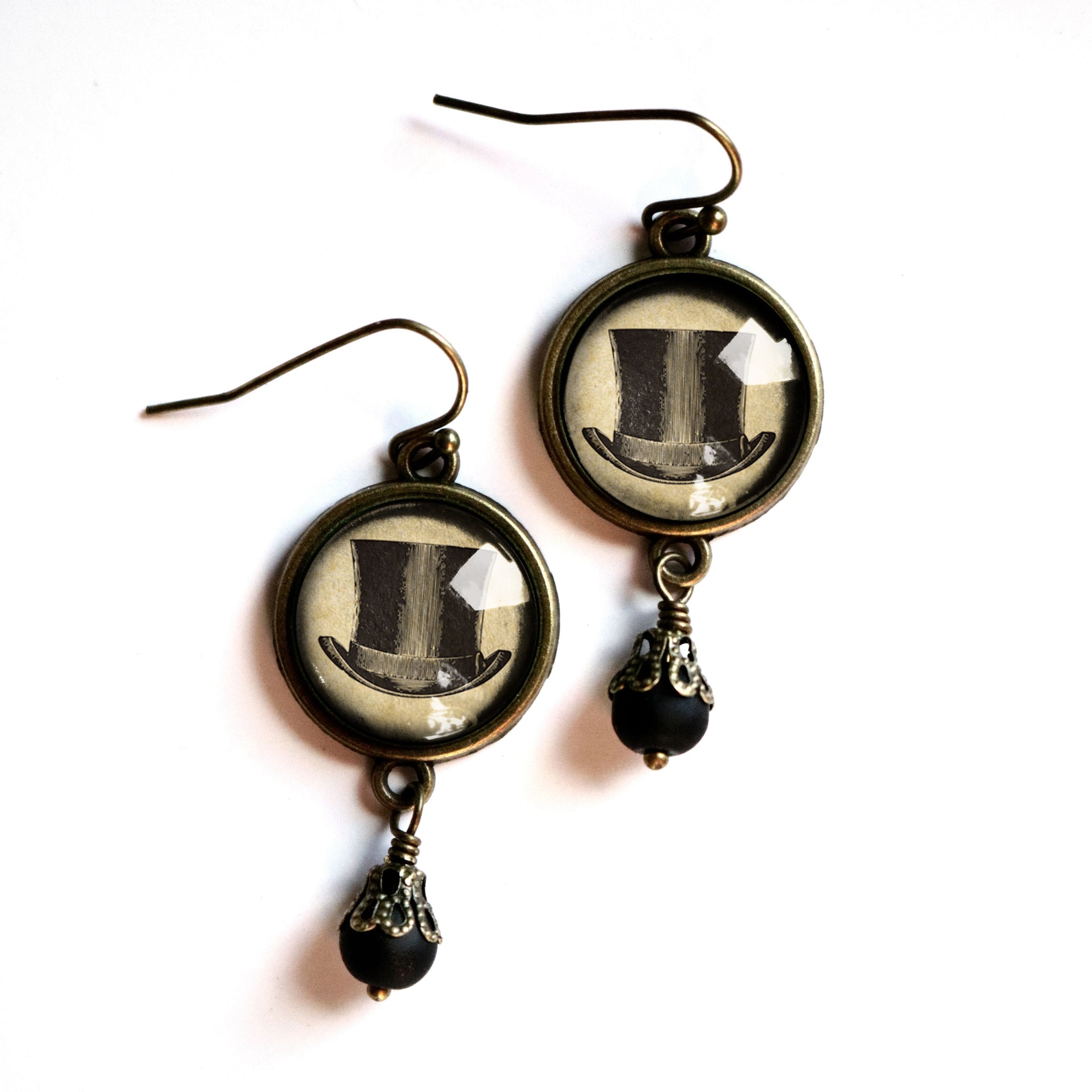 Steampunk Men's Top Hat Vintage Inspired Drop / Dangle Earrings