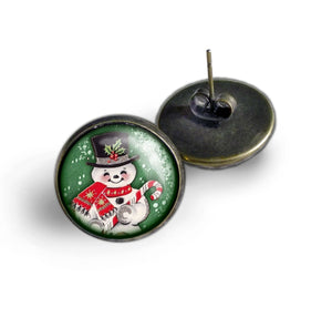 Retro Snowman Vintage Inspired Stud Earrings