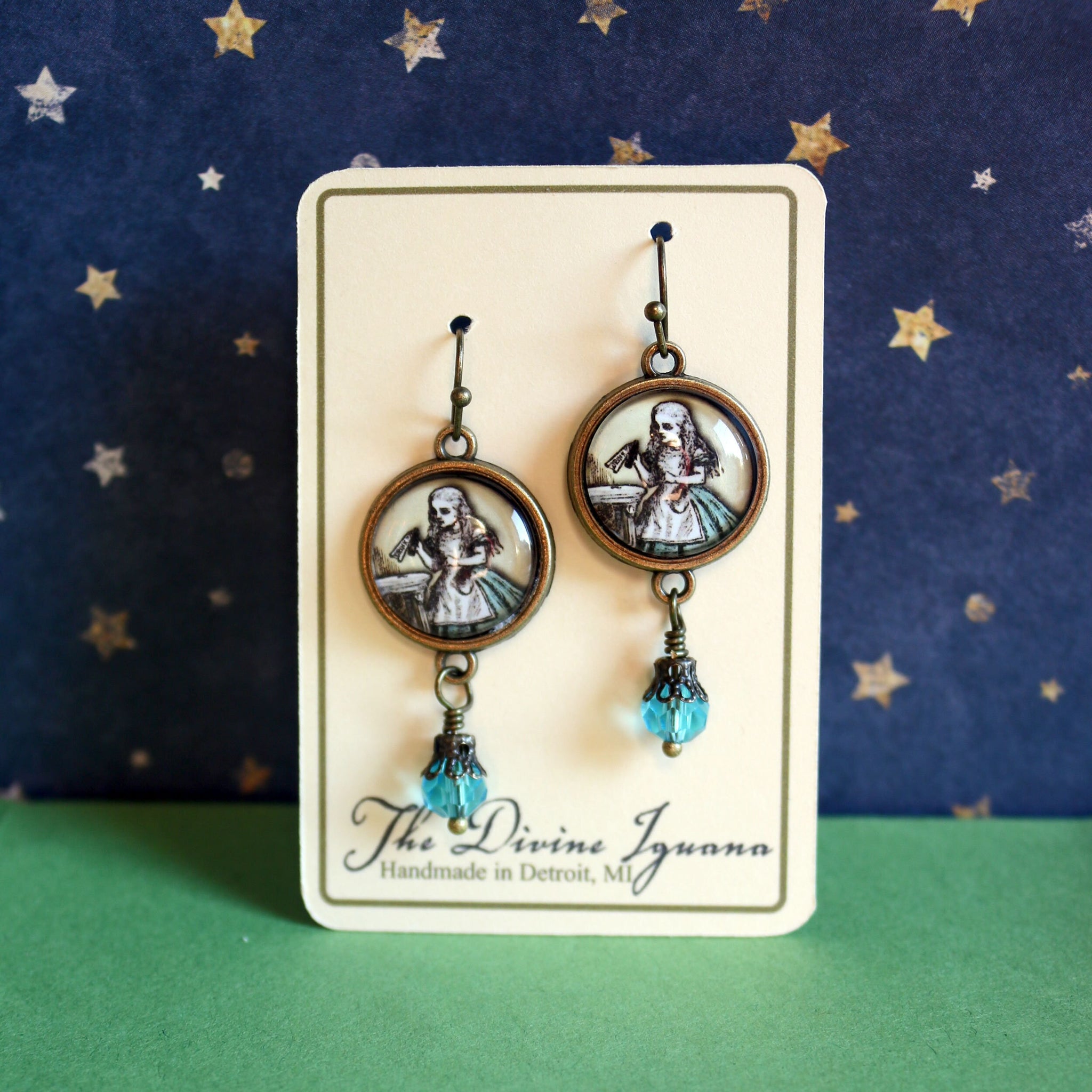 Alice in Wonderland "Drink Me" Potion Vintage Inspired Drop / Dangle Earrings