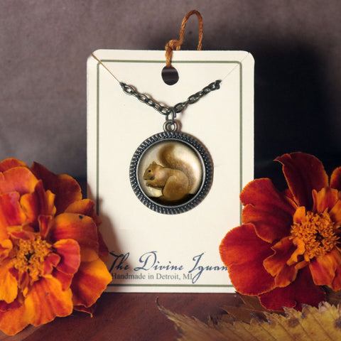 Victorian Squirrel Necklace in Simple Elegant Bezel