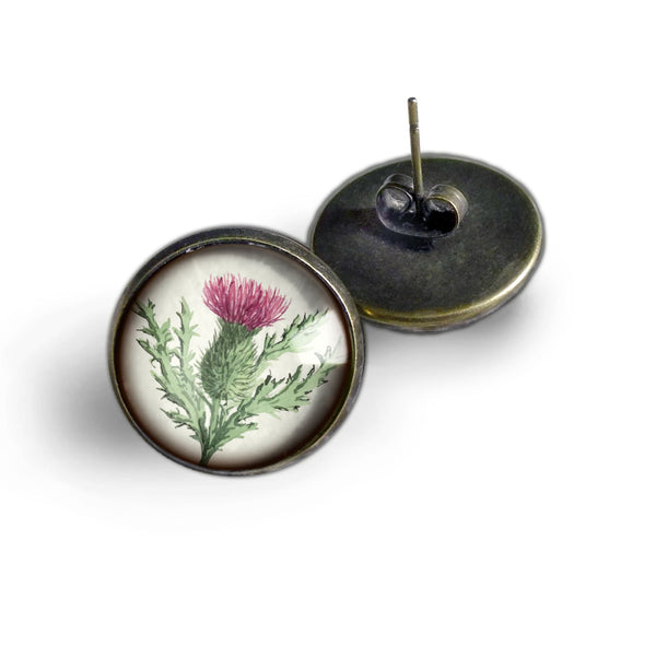 Scottish Thistle Flower Vintage Inspired Stud Earrings