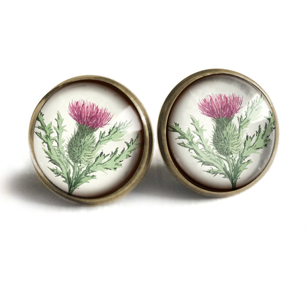 Scottish Thistle Flower Vintage Inspired Stud Earrings