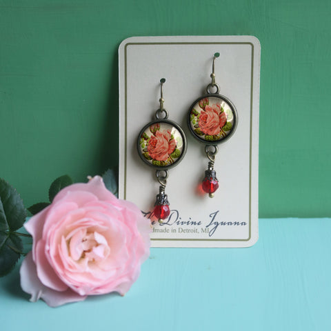 Victorian Tea Rose Vintage Inspired Drop / Dangle Earrings