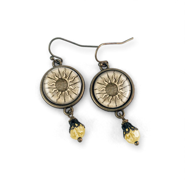 Ancient Sun Vintage Inspired Drop / Dangle Earrings