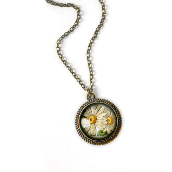 Summer Daisy Flower Pendant Necklace with Bead Accent