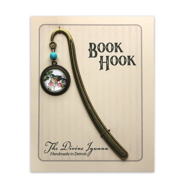 Blue Bird Glass Cabochon Brass Book Hook / Bookmark