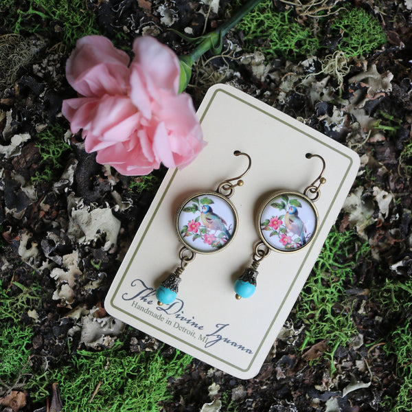 Blue Bird Vintage Inspired Drop / Dangle Earrings