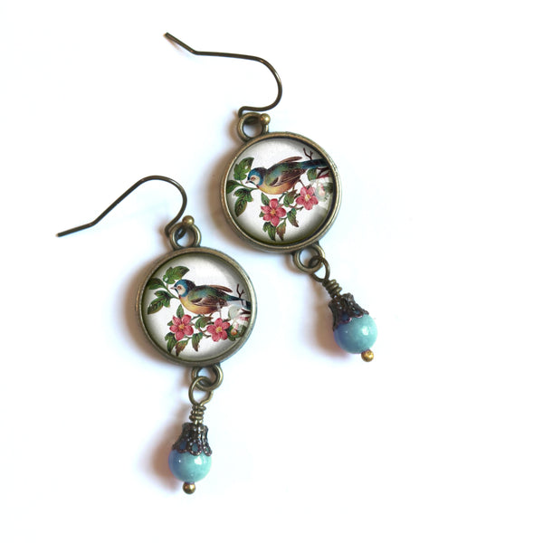 Blue Bird Vintage Inspired Drop / Dangle Earrings