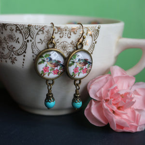 Blue Bird Vintage Inspired Drop / Dangle Earrings